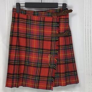 VTG Cambridge Dry Goods Red Tartan Plaid Pleated Wrap Mini Skirt